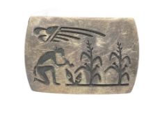 VINTAGE HOPI NATIVE AMERICAN SIGNED STERLING SILVER OVERLAY BELT BUCKLE