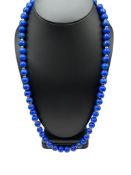 14K YELLOW GOLD AND LAPIS LAZULI BEAD NECKLACE FEATURING 14K GOLD CLASP