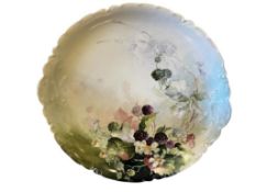 ANTIQUE HAVILAND LIMOGES HAND PAINTED FEENCH PORCELAIN PLATE WITH BLACKBERRIES AND FLOWERS