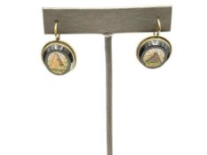 PAIR OF VINTAGE 10K YELLOW GOLD EARRINGS FEATURING INLAID MOSAIC DESIGN