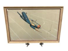 HENRY JAFFEE 20TH CENTURY ARTIST SIGNED ILLUSTRTED PRINT OF #53 VOUGHT-SIKORSKY CORSAIR WWII PLANE