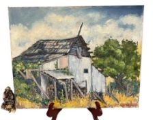 JESSIE VIOLA HERRLICH AROMAS, CALIFORNIA ARTIST ORIGINAL OIL BOARD TITLED THE OLD BARN