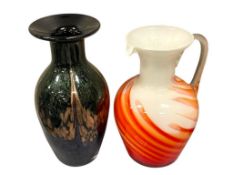 HAND BLOWN ART GLASS VASE AND PITCHER