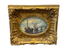 EARLY 20TH CENTURY STYLED TRANSFER ART ON BOARD OF SAILBOATS