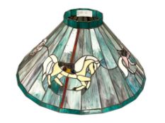 LARGE STAINED GLASS CAROUSEL HORSE DESIGN LAMP SHADE WITH DECORATE WITH GLASS BEADS