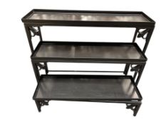 THREE PIECE NESTING SMITH AND HAWKEN METAL PLANT STAND WITH REMOVABLE DRIP TRAYS FELUR DE LIS DES...