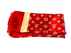 LOUIS VUITTON RED AND WHITE SILK SCARF