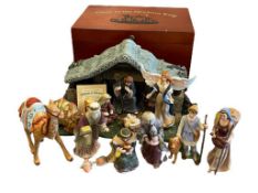 THOMAS KINKADE HAWTHORN VILLAGE NATIVITY SET WITH ORIGINAL WOOD STORAGE BOX