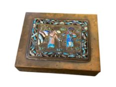 1920'S CHINESE EXPORT BRASS CLOISONNE ENAMELED CIGAR BOX / HUMIDOR