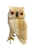 HEAVY HAND CARVED STONE HORNED OWL FIGURE