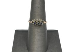 VINTAGE 10K YELLOW GOLD DIAMOND AND SAPPHIRE RING FEATURING THREE DIAMONDS AND THREE SAPPHIRES