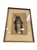 GERDA CHRISTOFFERSEN ORIGINAL PASTEL ON PAPER NATIVE AMERICAN GIRL PORTRAIT