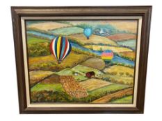 DORIS DOBRZYN ORIGINAL PAINTING ON CANVAS HOT AIR BALLOONS AND FIELDS