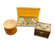 JEWELRY CASE FILLED WITH CONTENTS AS WELL AS TWO UNIQUE JEWELRY VANITY BOXES