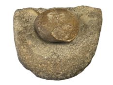 LATE 19TH CENTURY EARLY 20TH CENTURY NATIVE AMERICAN PRIMITIVE TOOL MANO AND METATE GRINDING STONE