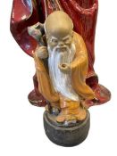 CHINESE MUDMAN WANJIANG WUCAI PORCELAIN POTTERY SHIWAN WARE ELDER STATUE GOD OF LONGEVITY CIRCA 1...