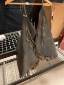 BLACK LEATHER CHAPS WITH FRINGE AND TASSELS