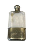 20TH CETURY GLASS FLASK WITH SILVER PLATE TOP AND REMOVABLE BOTTOM CAP
