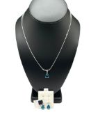 STERLING SILVER PEAR CUT SYNTHETIC BLUE STONE PENDANT NECKLACE AND EARRINGS SET