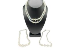 SIGNED LAGUNA DOUBLE STRAND CRYSTAL NECKLACE AND TWO VINTAGE CRYSTAL NECKLACES WITH STERLING CLASPS