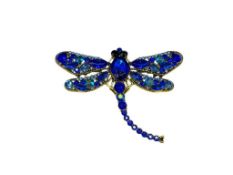 SHADES OF BLUE CRYSTAL RHINESTONE DRAGONFLY BROOCH