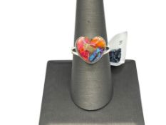 STERLING SILVER ORANGE DAHLIA STONE HEART RING