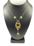 VINTAGE VICTORIAN REVIVAL SERPENT WITH LOTUS FLOWERS NECKLACE FEATURING ORANGE SYNTHETIC STONE