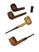 FOUR VINTAGE TOBACCO SMOKING PIPES CORN COB, STRAIGHT STEM PIPES
