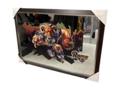 AWESOME LARGE NFL LOS ANGELES RAMS FOOTBALL BAR MIRROR WITH THE MASCOT RAMPAGE