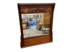 ANTIQUE DARK FINISH PINE DRESSER MIRROR WITH APPLIED LEAF CARVING
