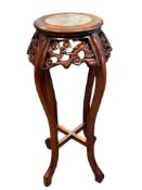 ANTIQUE CARVED ROSEWOOD CHINESE MARBLE TOP PLANT STAND CIRCA EARLY 20TH CENTURY