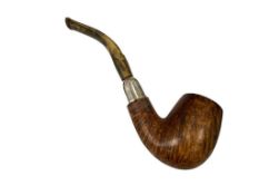 COMOY'S TRADITION TOBACCO SMOKING PIPE WITH CURVED STEM AND HC STERLING SILVER STEM BAND