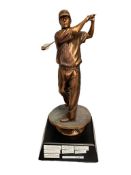 LARGER COPPER TONED MALE GOLFER TROPHY / STATUE