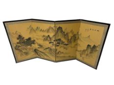 20TH CENTURY SIGNED JAPANESE BYOBU FRAMED INK AND WATERCOLOR HAND PAINTED ON SILK WITH BORDER