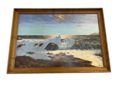 GEORGE CARTER PROLIFIC RENO, NV LOCAL ARTIST LARGE ORIGINAL PAINTING ON CANVAS SEASCAPE DATED 1960