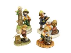 THREE 1999 GOEBEL PORCELAIN FIGURINES CROWNING TOUCH, A GOOD SCRUBBING,A ND FISHING FOR TROUBLE