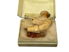ANTIQUE MINIATURE EUROPEAN MEERSCHAUM CARVED TOBACCO SMOKING PIPE BIRD IN THE HAND