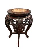 ANTIQUE CARVED ROSEWOOD CHINESE MARBLE TOP PLANT STAND CIRCA EARLY 20TH CENTURY