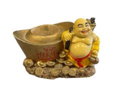 LAUGHING BUDDHA COMPOSITE FIGURAL SMALL PLANTER