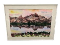 CAROL JOHNSON NEVADA ARTIST ORIGINAL WATERCOLOR ON PAPER TITLED TETONS AT SUNRISE
