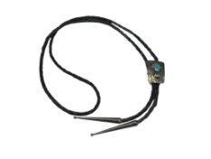 VINTAGE NAVAJO SIGNED PAULINE BEGAY STERLING SILVER AND TURQUOISE BOLO TIE