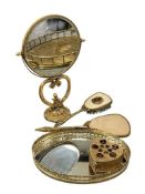 VINTAGE GOLD FINISH LADIES VANITY ITEMS LIPSTICK HOLDER, MIRROR TRAY, VANITY MIRROR, AND HAND BRUSH