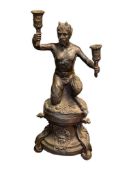 LARGE CAST BRONZE FIGURAL FAUN / SATYR CANDLE HOLDER / SCULPTURE