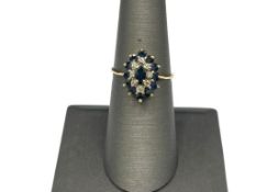 14K YELLOW GOLD BLUE SAPPHIRE AND DIAMOND COCKTAIL RING