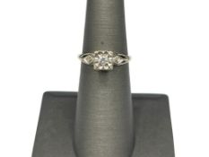 VINTAGE BLUE FIRE DESIGNER HALLMARKED 14K WHITE GOLD AND DIAMOND ENGAGEMENT RING