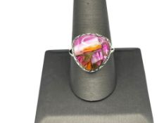 STERLING SILVER PINK DAHLIA STONE RING
