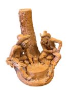 1982 APSIT BROS. OF CALIFORNIA PAINTED CERAMIC WESTERN SCULPTURE OF TWO COWBOYS PLAYING POKER