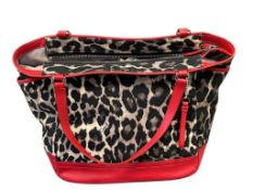 COACH PARK OCELEOT PRINT TOTE SHOULDER DESINER FASHION BAG WITH RED LEATHER TRIM