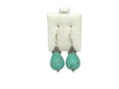 STERLING SILVER TURQUOISE COLORED BEAD DANGLE EARRINGS