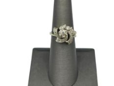14K WHITE GOLD DIAMOND COCKTAIL RING STAMPED 